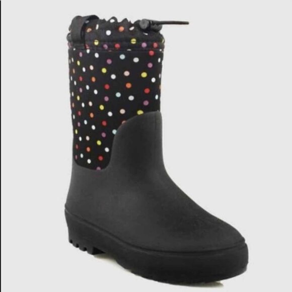 Cat & Jack Other - Cat & Jack Robbie Kids Size 2 Pull-on Rain Winter Black Boots Polka Dot